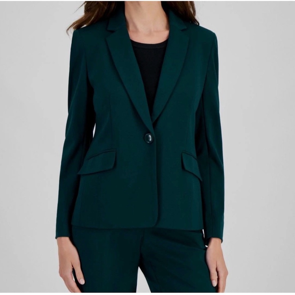 Kasper Women's Green Notch Lapel One Button Blazer Jacket Sz XS
